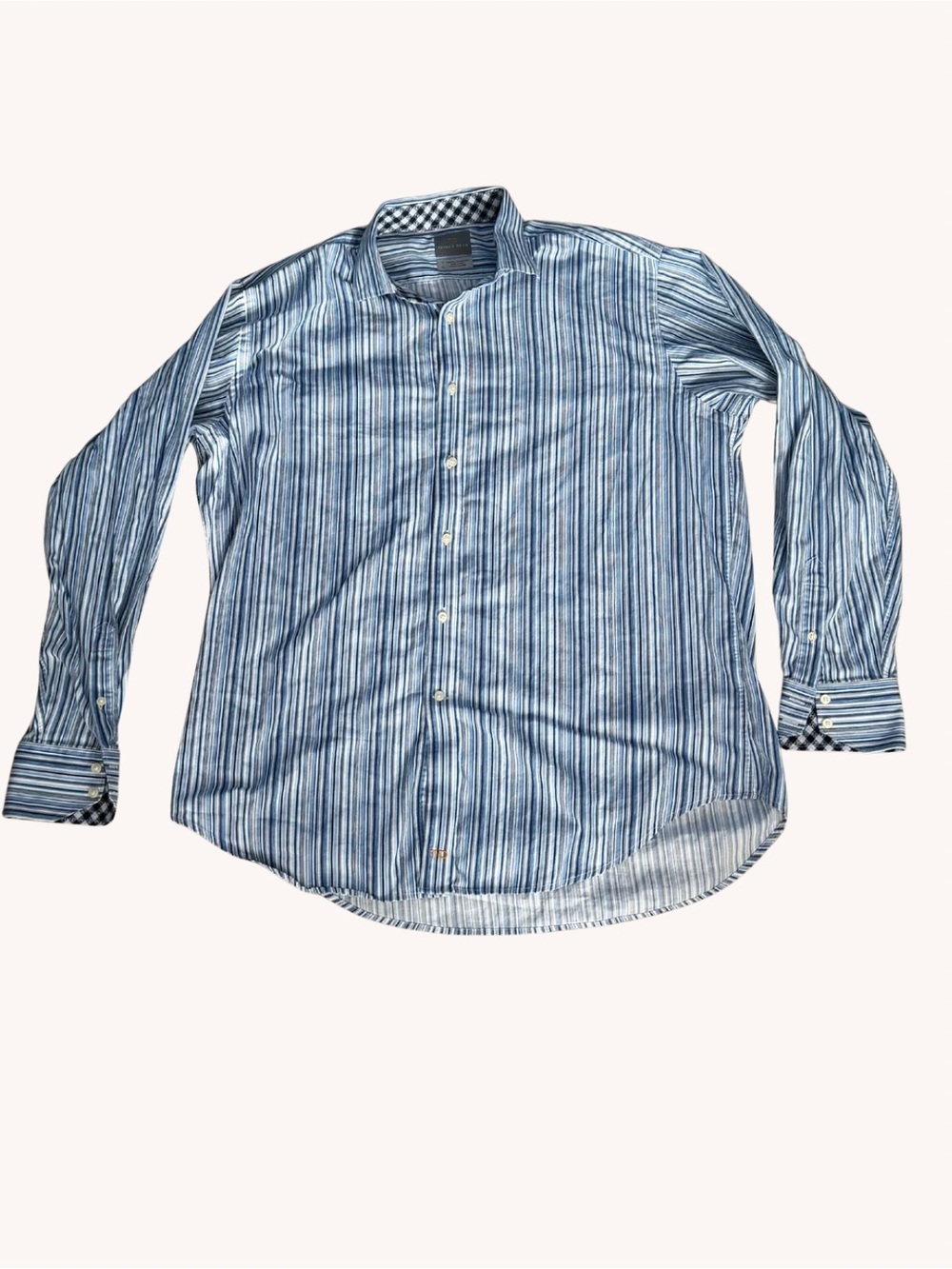 Thomas Dean Blue and White Striped Casual Button-Down Shirt